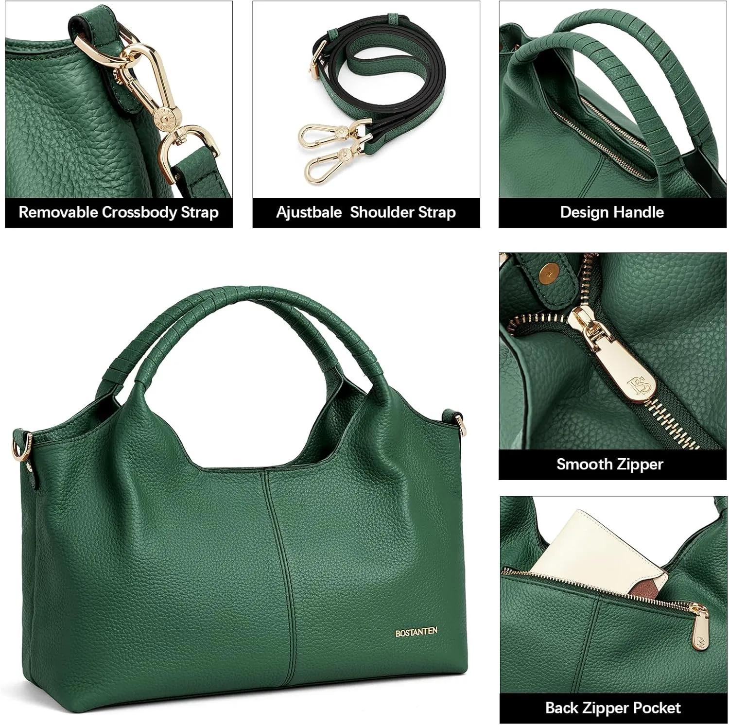 BOSTANTEN Genuine Leather Purses for Women Designer Handbags Crossbody Shoulder Bags Top Handle Satchel with Adjustable Strap