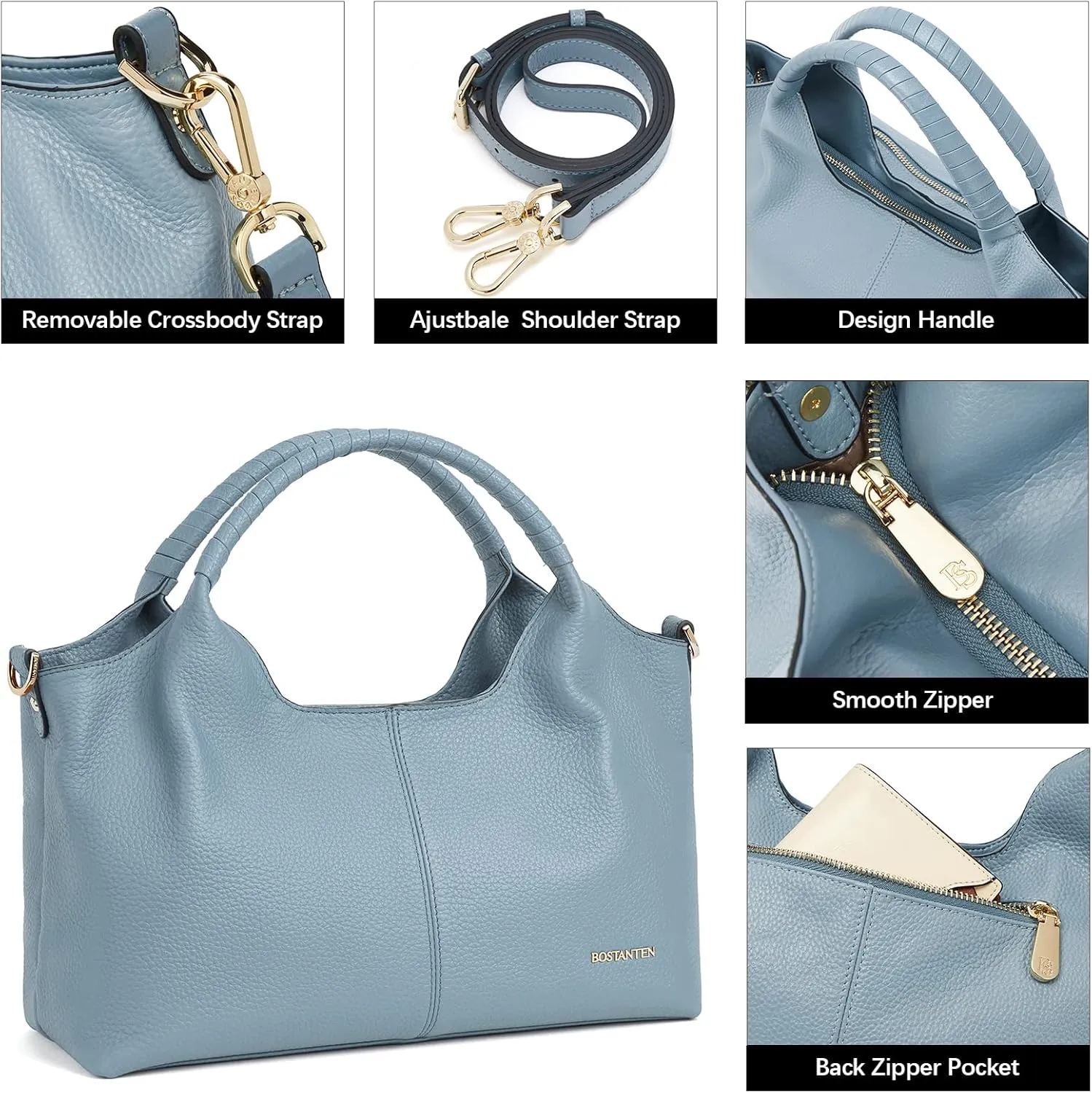 BOSTANTEN Genuine Leather Purses for Women Designer Handbags Crossbody Shoulder Bags Top Handle Satchel with Adjustable Strap