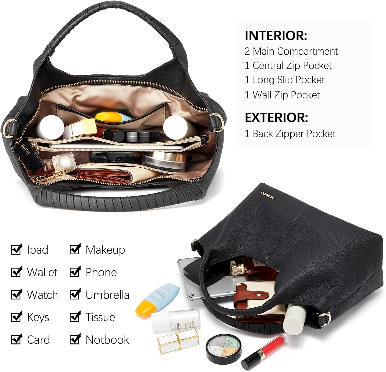 BOSTANTEN Genuine Leather Purses for Women Designer Handbags Crossbody Shoulder Bags Top Handle Satchel with Adjustable Strap