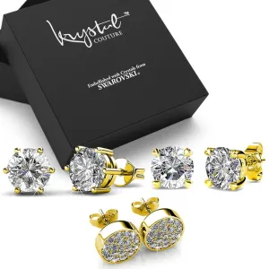 Boxed 3 Pairs of Gold Earrings Set Embellished with SWAROVSKI Crystals