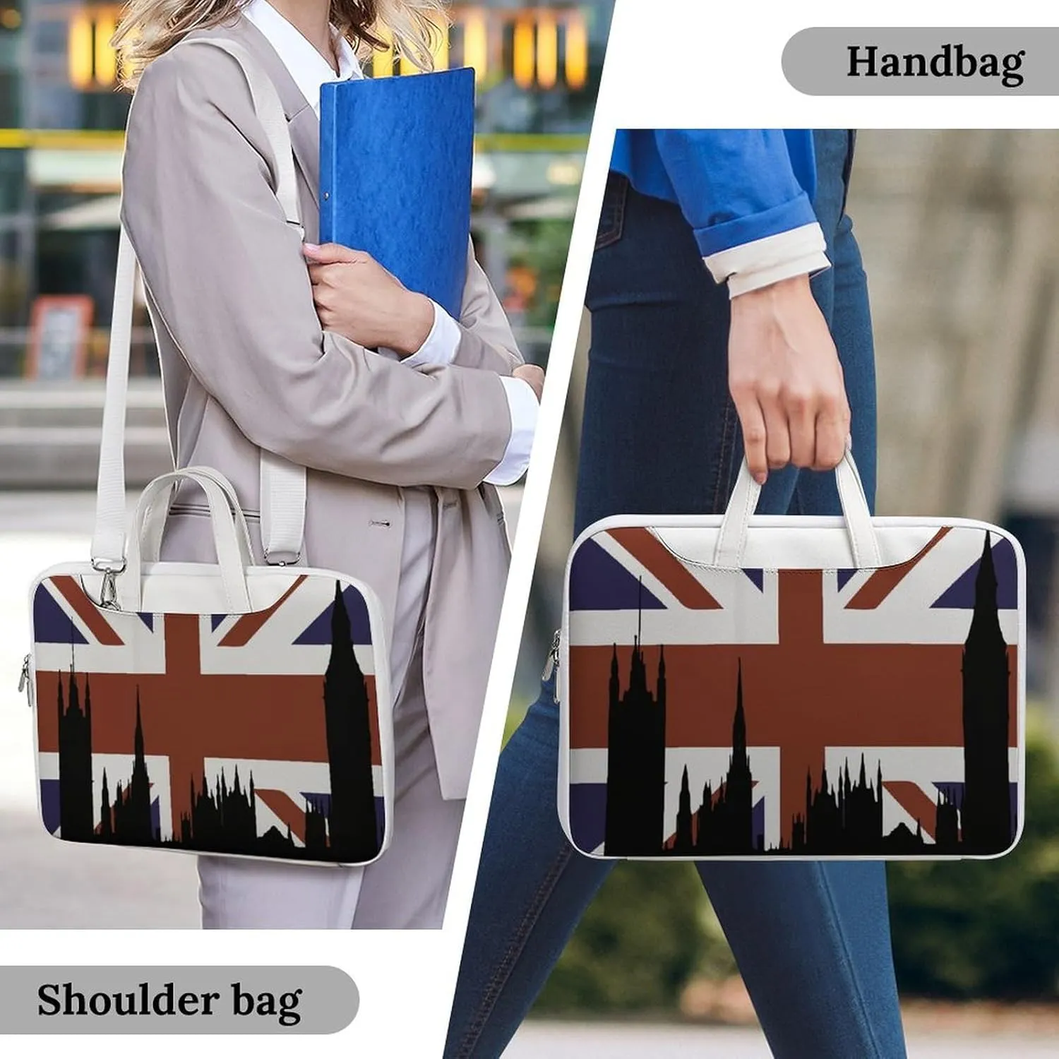 British Flag Building Silhouette Leather Bag Laptop Case Slim Water Resistant Computer Bags with Handle Briefcase for Work