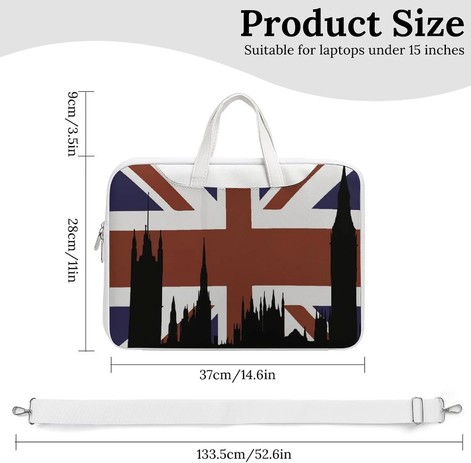 British Flag Building Silhouette Leather Bag Laptop Case Slim Water Resistant Computer Bags with Handle Briefcase for Work