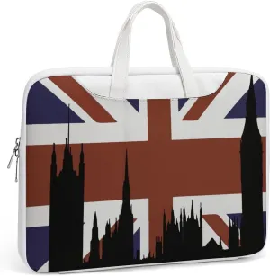 British Flag Building Silhouette Leather Bag Laptop Case Slim Water Resistant Computer Bags with Handle Briefcase for Work