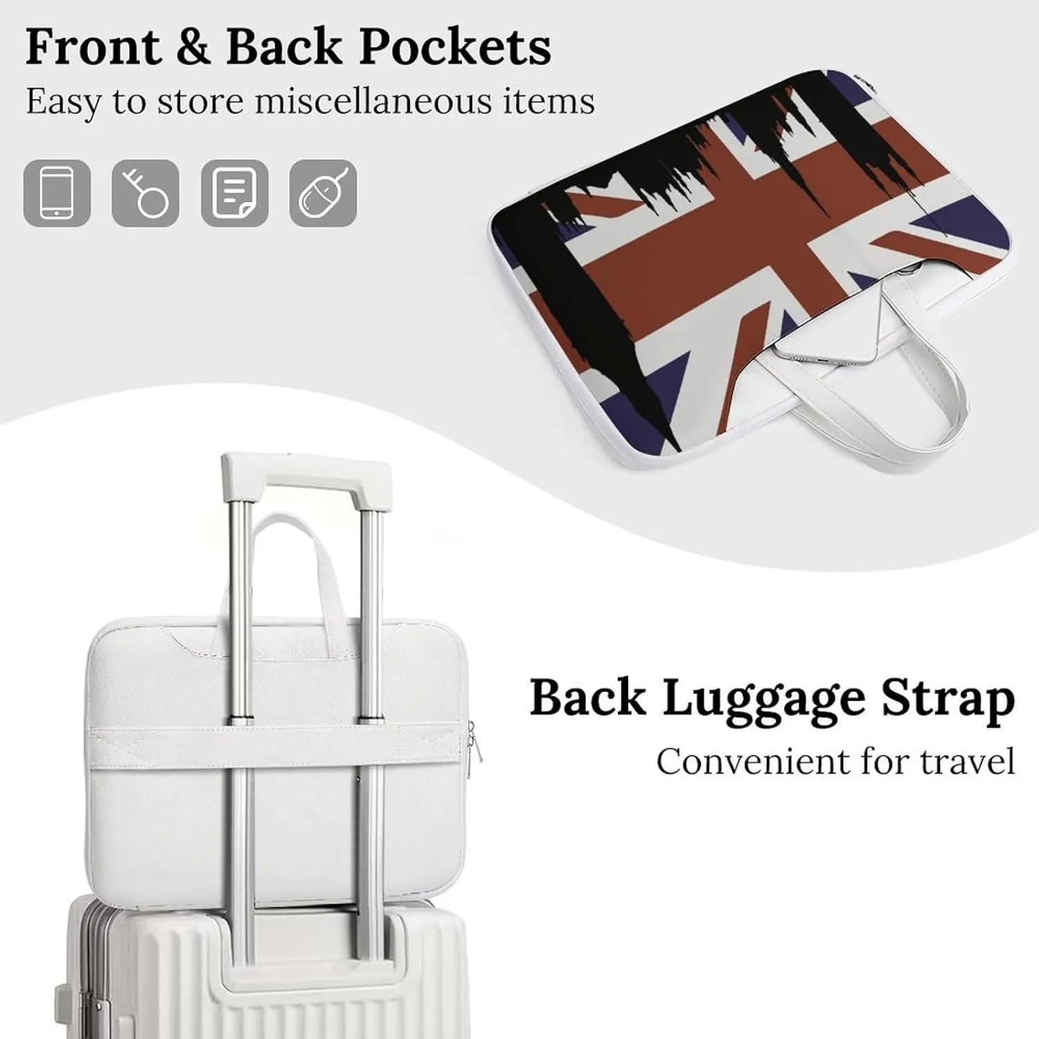 British Flag Building Silhouette Leather Bag Laptop Case Slim Water Resistant Computer Bags with Handle Briefcase for Work