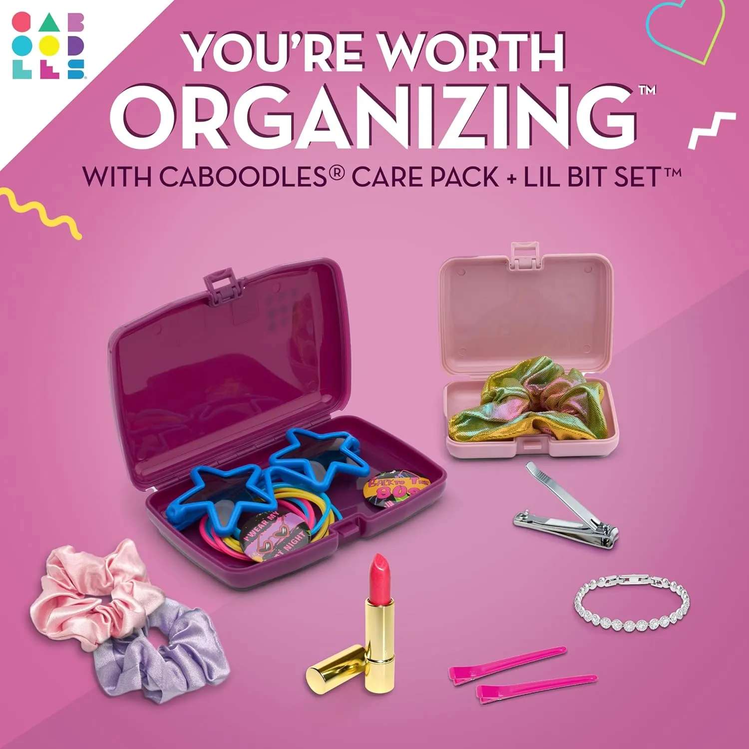 Caboodles Care Pack   Lil Bit Set, Pink & Violet, Travel Organizers for Makeup, Snap-Tight Latch for Mess-Free Travel, Compact Size