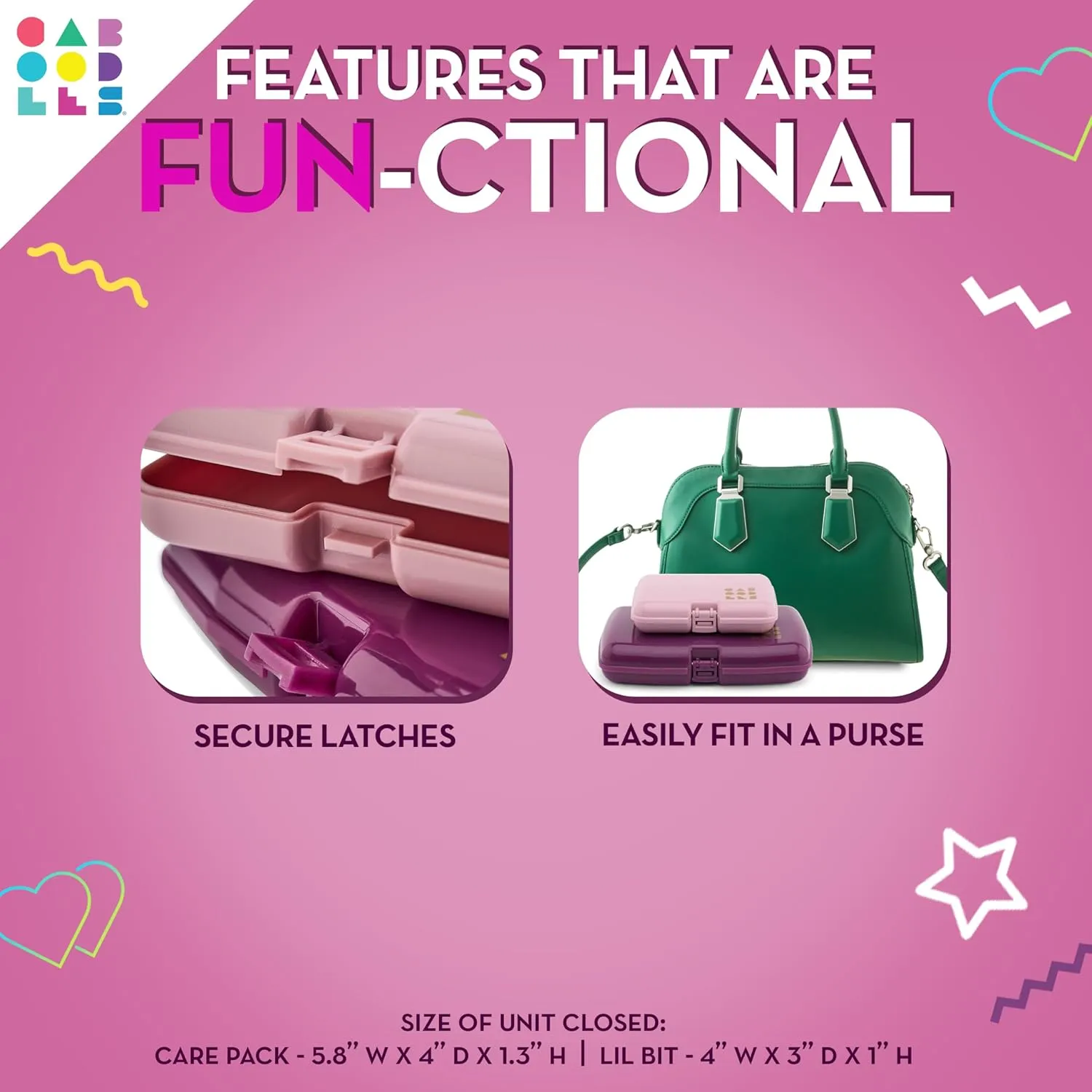 Caboodles Care Pack   Lil Bit Set, Pink & Violet, Travel Organizers for Makeup, Snap-Tight Latch for Mess-Free Travel, Compact Size