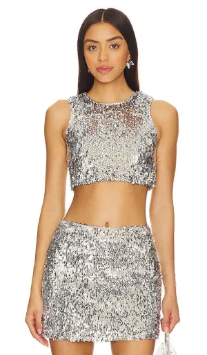 Camila Coelho Izabel Top in Metallic Silver