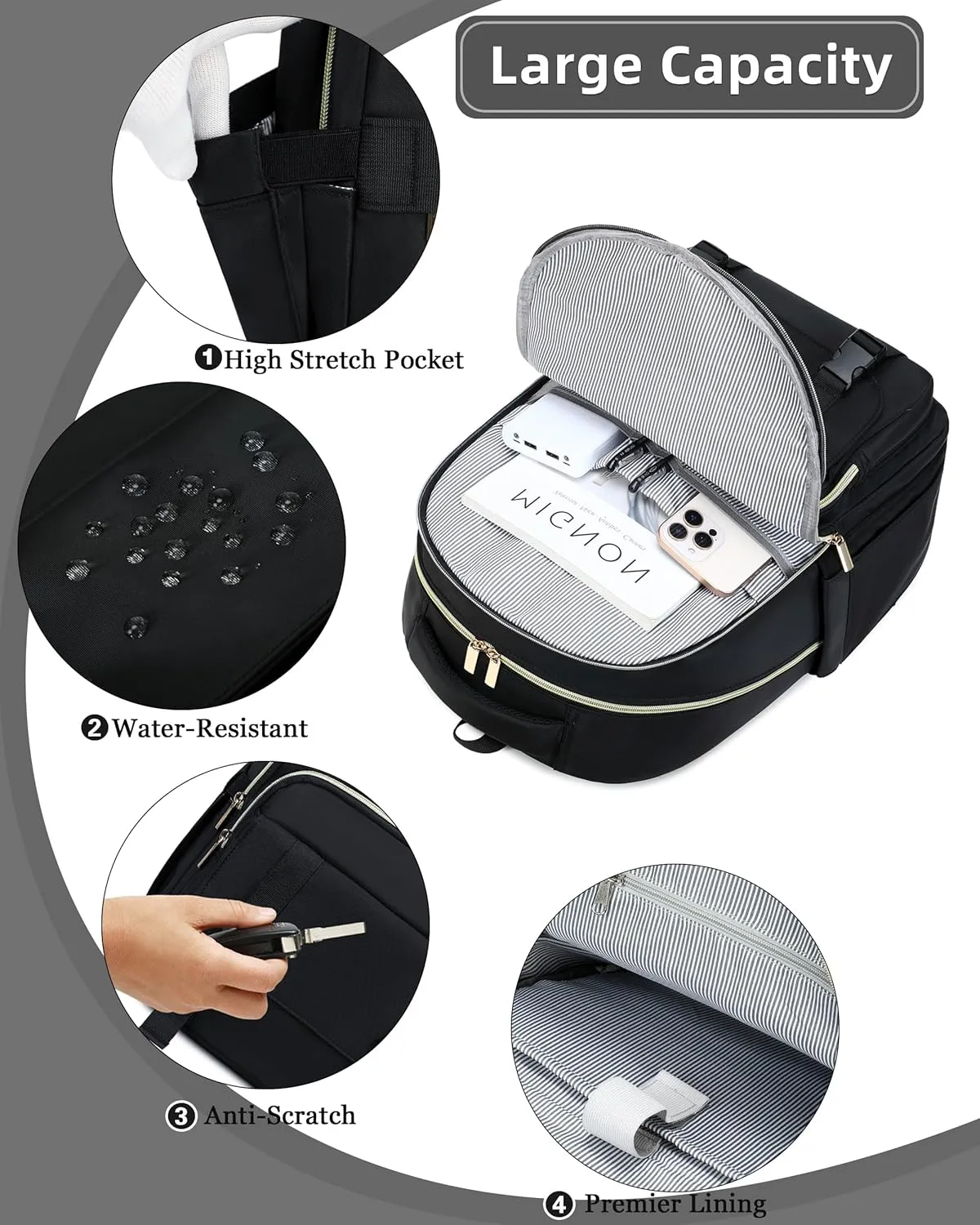 Caoroky knight Women Laptop Backpack 15.6 Inch Office Business Work Backpacks Purse Anti Theft Travel Back Pack School College Bookbag Nurse Teacher Learning Daypack Computer Rucksack,Black