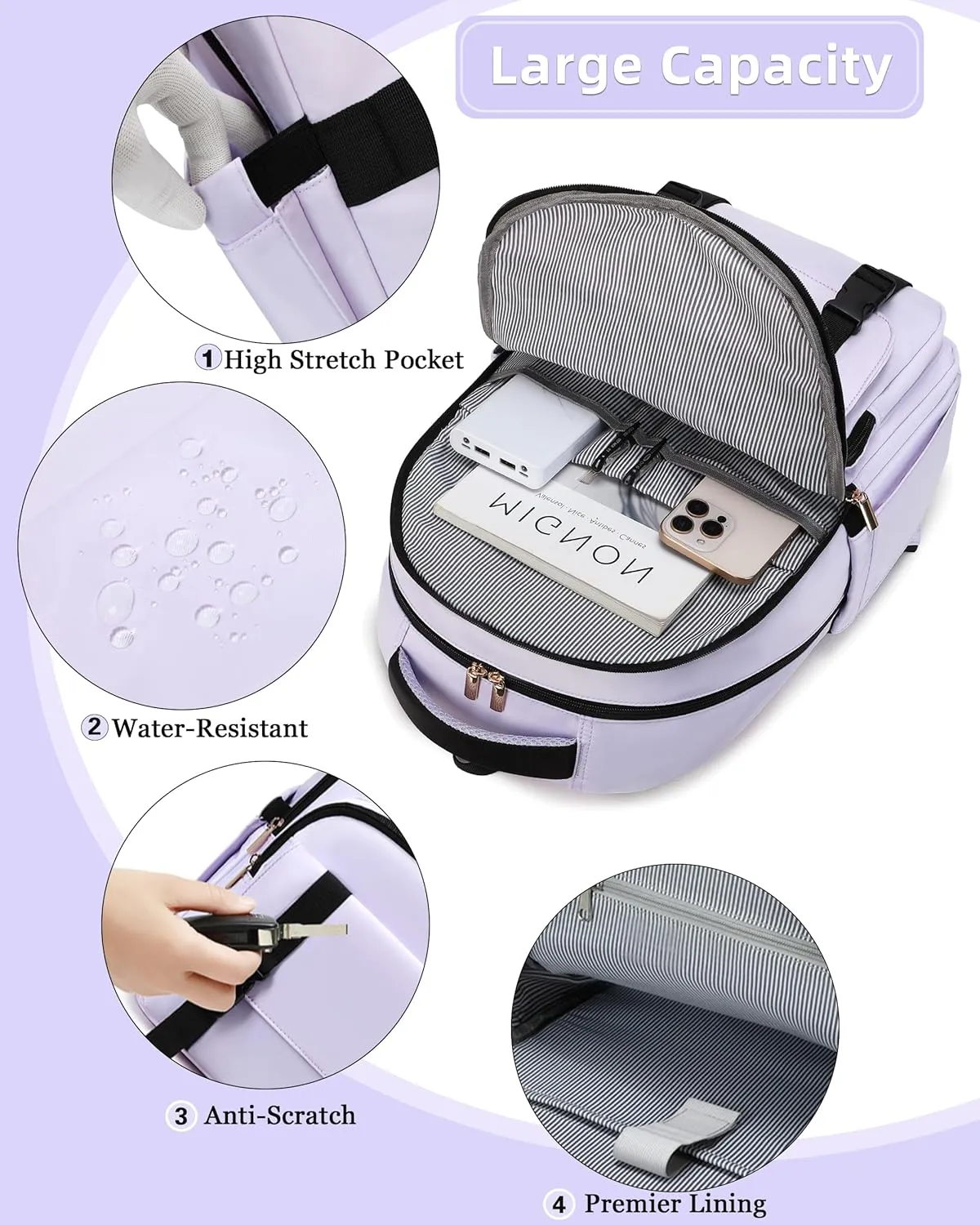 Caoroky knight Women Laptop Backpack 15.6 Inch Office Business Work Backpacks Purse Anti Theft Travel Back Pack School College Bookbag Nurse Teacher Learning Daypack Computer Rucksack,Purple