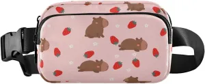 Capybaras Strawberry Pink Fanny Pack for Women Men Crossbody Belt Bag Fashion Waist Packs Purse with Adjustable Strap Bumbags for Cycling Running Hiking