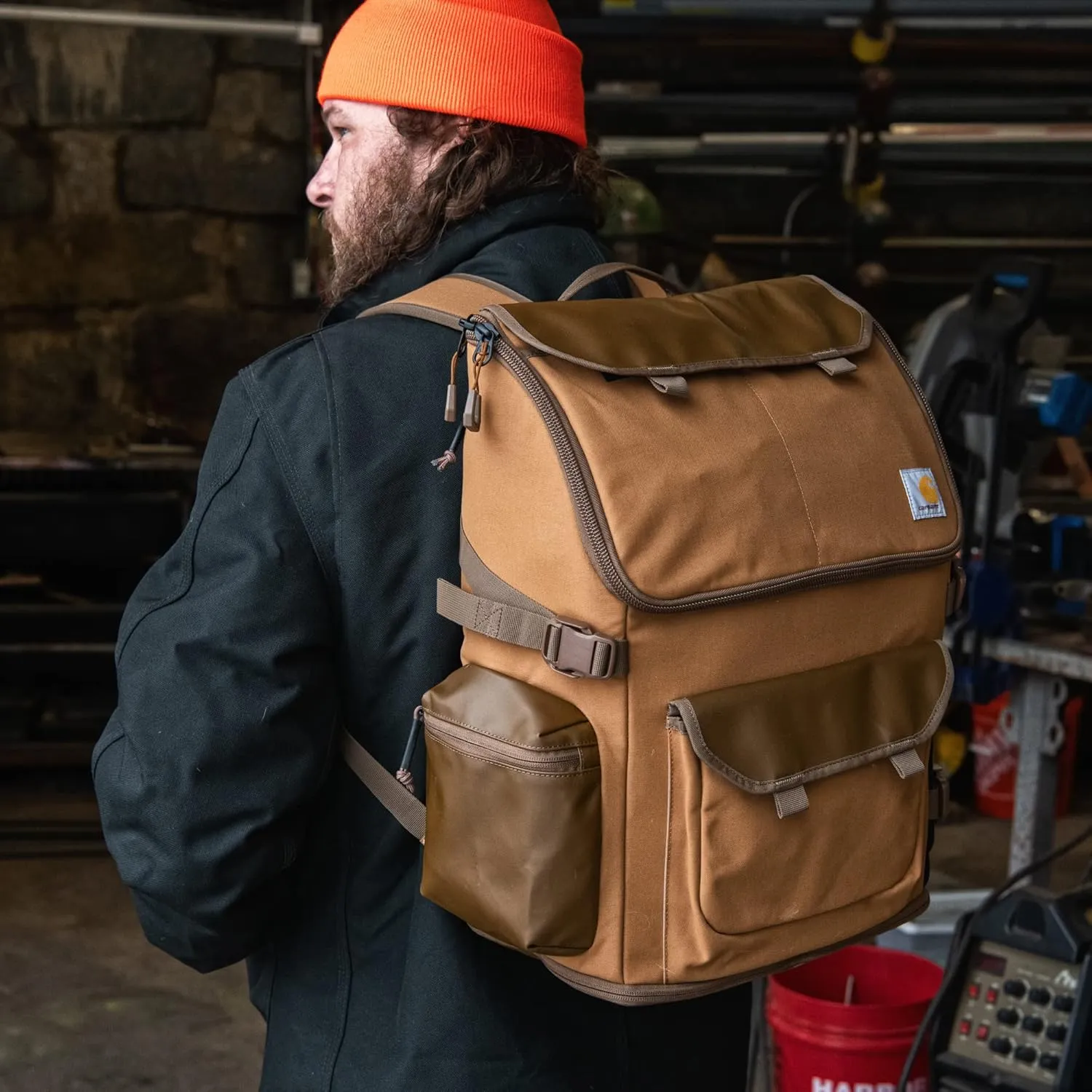 Carhartt 35L Nylon Workday Backpack, Durable Water-Resistant Pack with 15" Laptop Sleeve and Adjustable Shoulder Straps, Brown, One Size