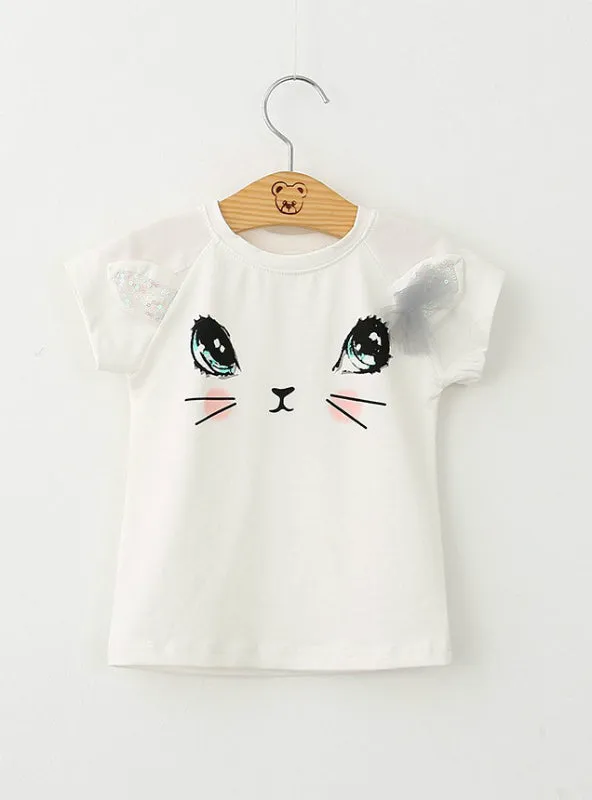 Cartoon Kitten Printed T-Shirts Net Veil Dress