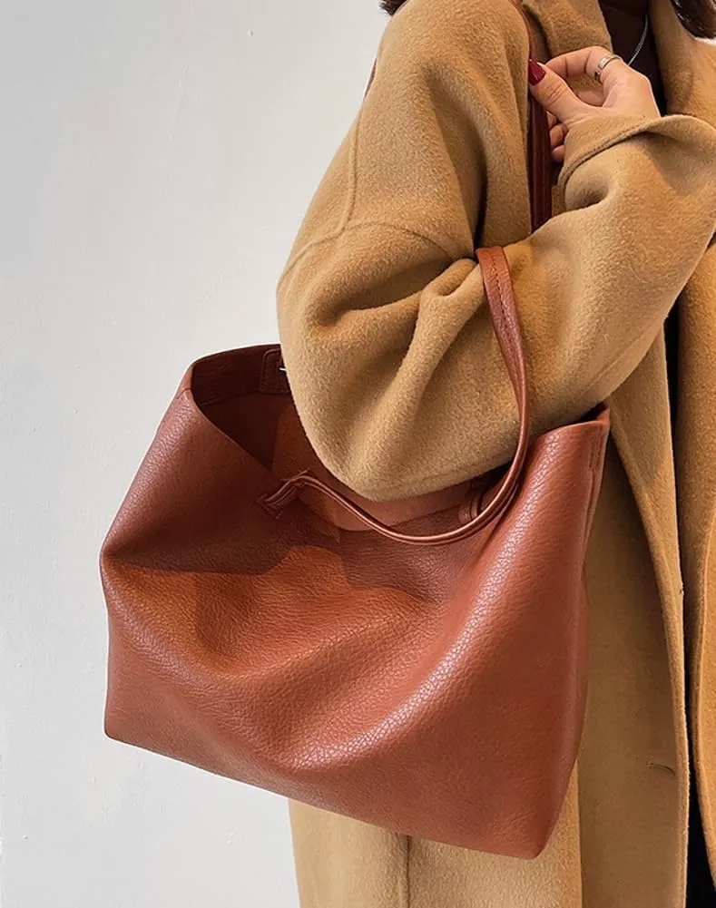Casual Tote Bags for Women Soft Shoulder Purses Ladies Large Top Handle Handbag Working Satchels 2pcs