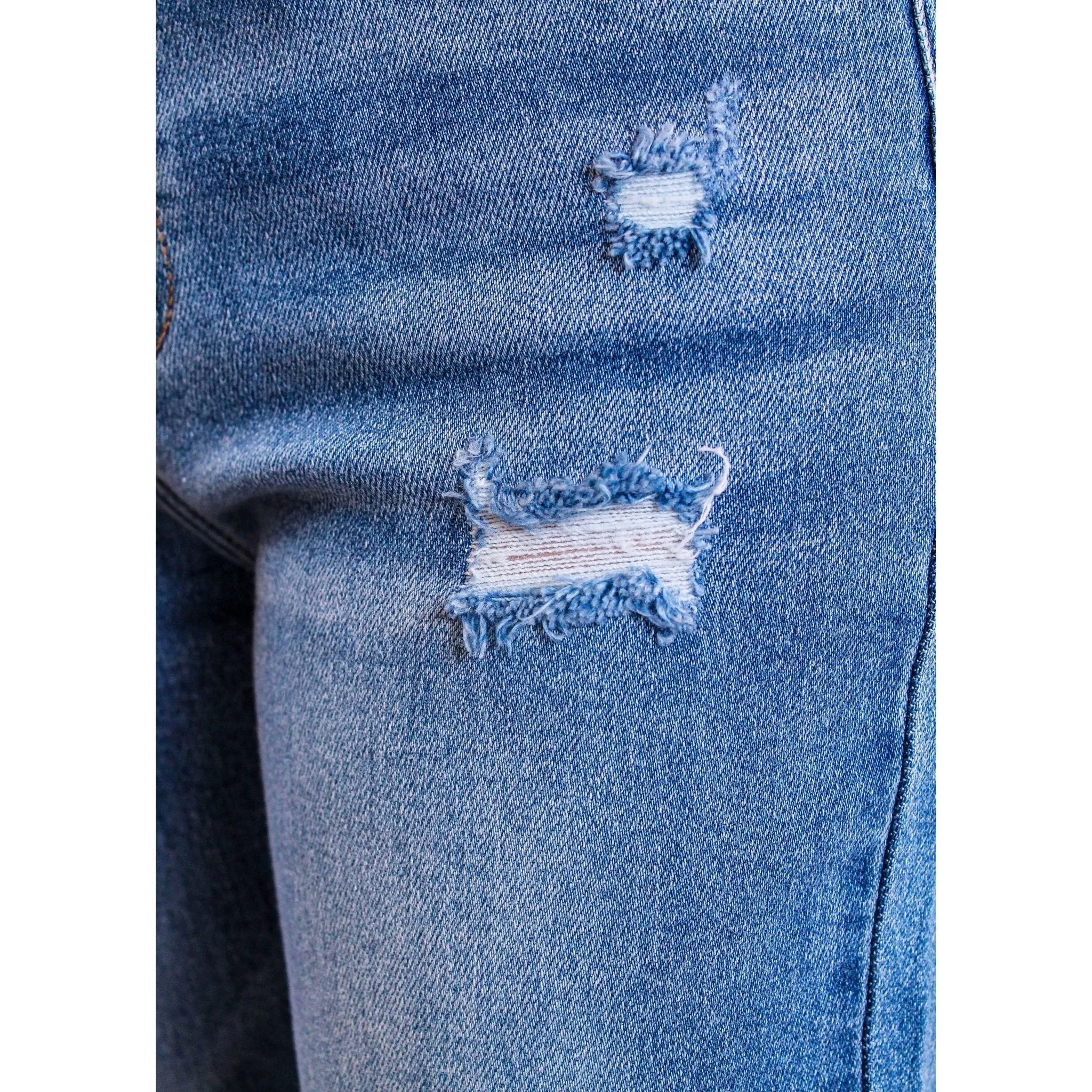 Cello High Rise Slim Straight Leg Destroyed Jean