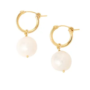 Chan Luu White Baroque Pearl Dangle Hoop Earrings in Gold