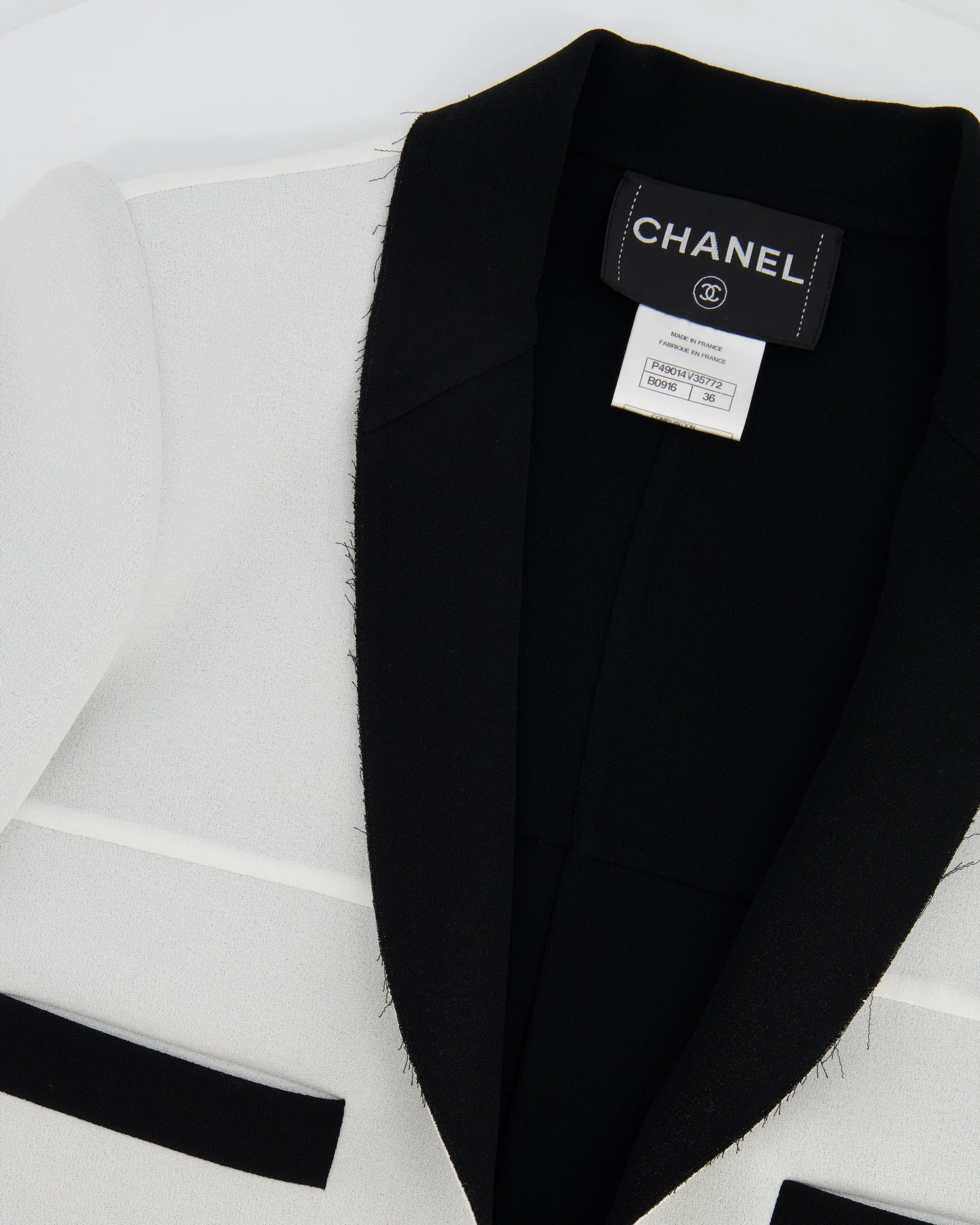 Chanel Light Grey And Black Belted Blazer Jacket With Cc Logo Buttons Size Fr 36 (uk 8)