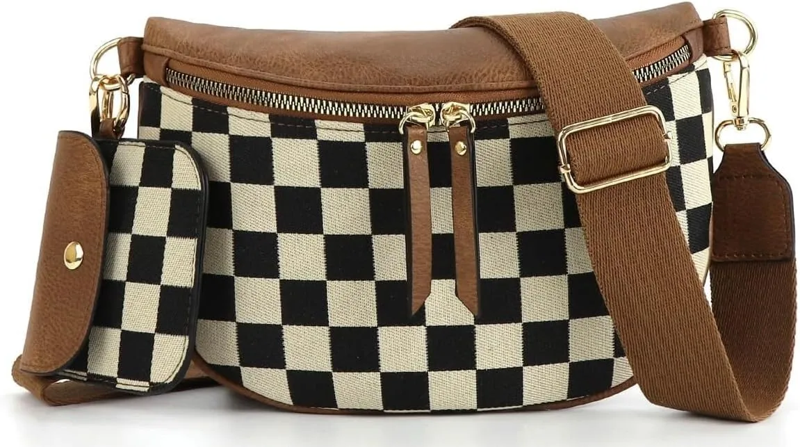 Checkered Crossbody Bags for Women Bum Bag Hobo Satchels Shoulder Wallet Purses