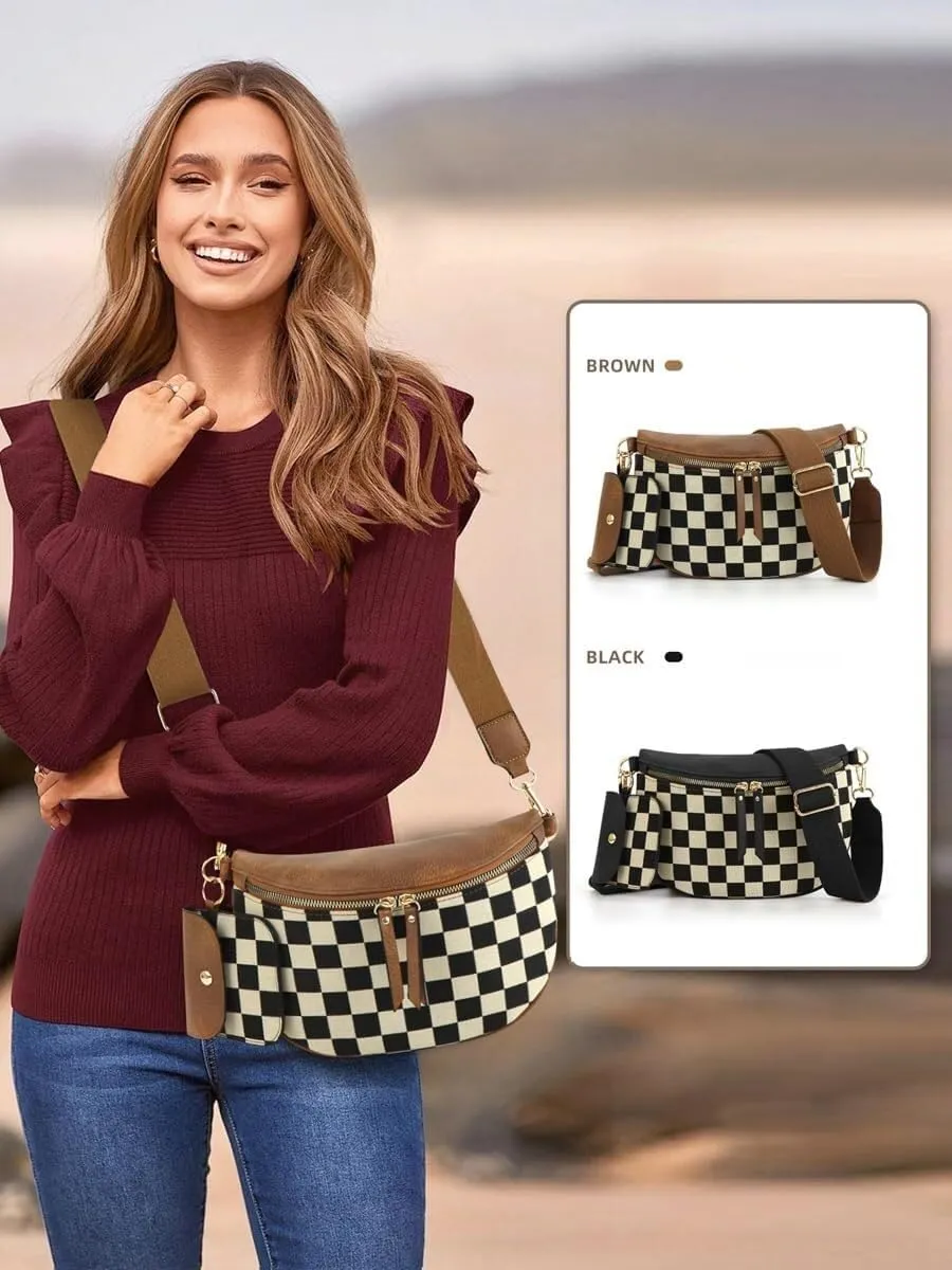 Checkered Crossbody Bags for Women Bum Bag Hobo Satchels Shoulder Wallet Purses