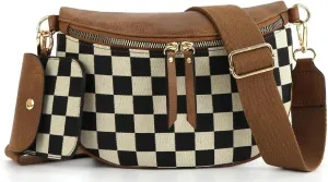 Checkered Crossbody Bags for Women Bum Bag Hobo Satchels Shoulder Wallet Purses