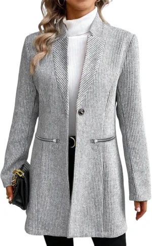 Chic Herringbone Tweed Womens Coats Collarless Long Sleeve Winter Jackets Trench Shackets For Women 2024 and Womens Peacoat