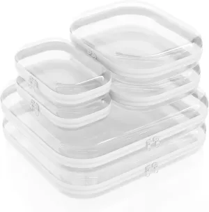 Clear Hard Shell Zipper Case 6 Pack, Clear Travel Makeup Case, Toiletry & Cosmetic Bag, Zippered Toy Storage, Make Up Organizer Pouch, Hard Plastic Toiletry Bag for Travel, 2x 14" 2x 10" 2x 8"