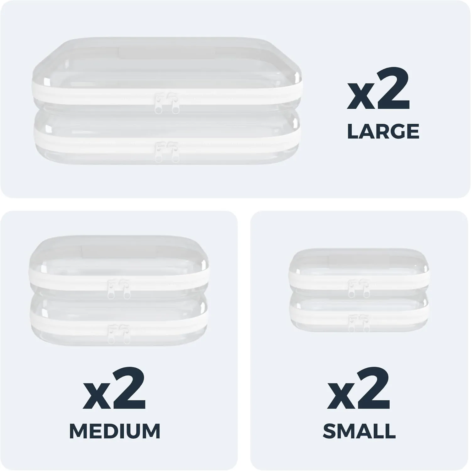 Clear Hard Shell Zipper Case 6 Pack, Clear Travel Makeup Case, Toiletry & Cosmetic Bag, Zippered Toy Storage, Make Up Organizer Pouch, Hard Plastic Toiletry Bag for Travel, 2x 14" 2x 10" 2x 8"