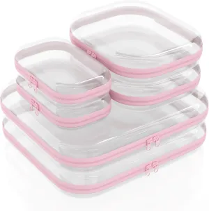 Clear Hard Zipper Case 6 Pack, Clear Travel Makeup Bag, Travel Toiletry Bag for Women, Pink Zippered Toy Storage, Make Up Organizer Pouch, Hard Plastic Toiletry Organizer, 2x 14" 2x 10" 2x 8"