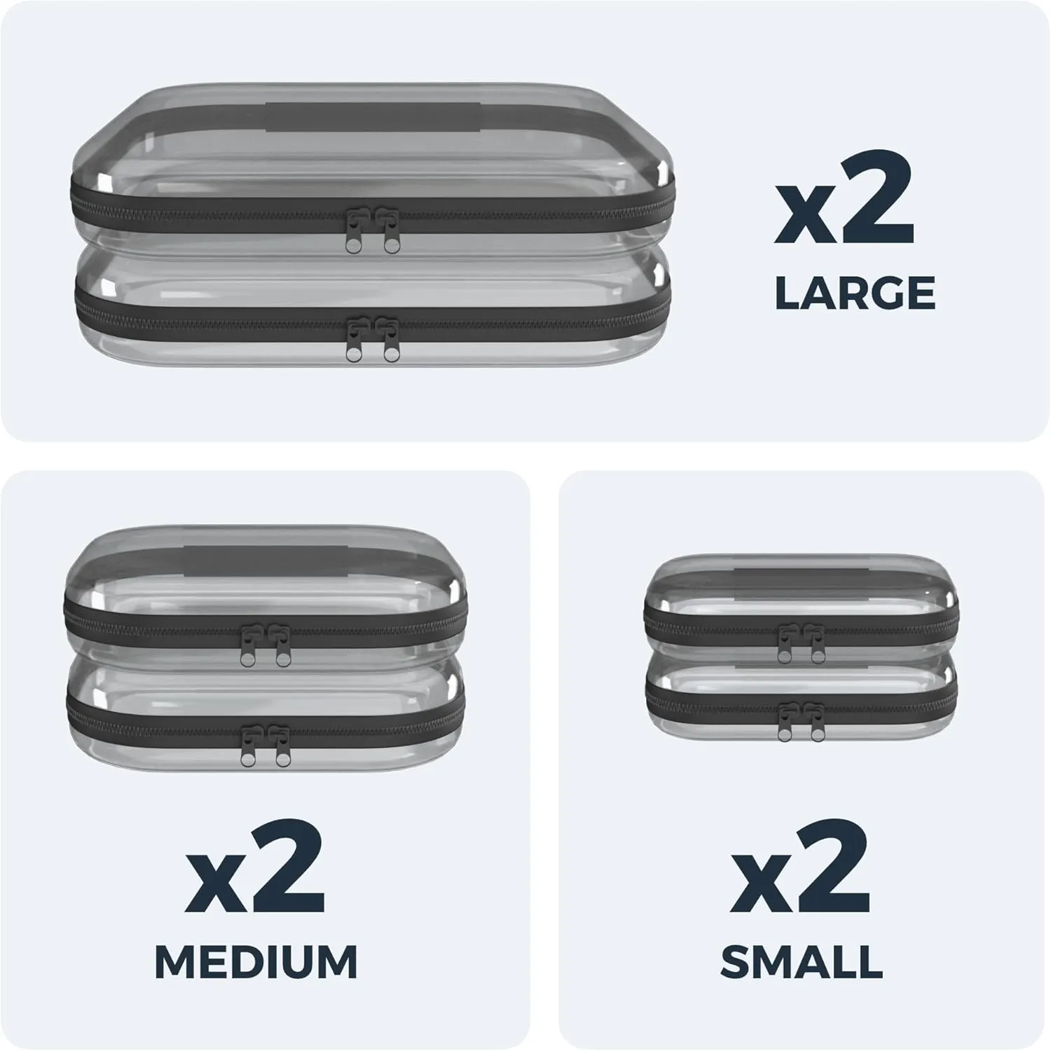 Clear Travel Organizer Bags for Toiletries, 6 Pack Clear Hard Shell Zipper Case, Travel Toiletry Bag for Women, Black Zippered Toy Storage, Make Up Organizer Pouch, Hard Plastic Toiletry Case