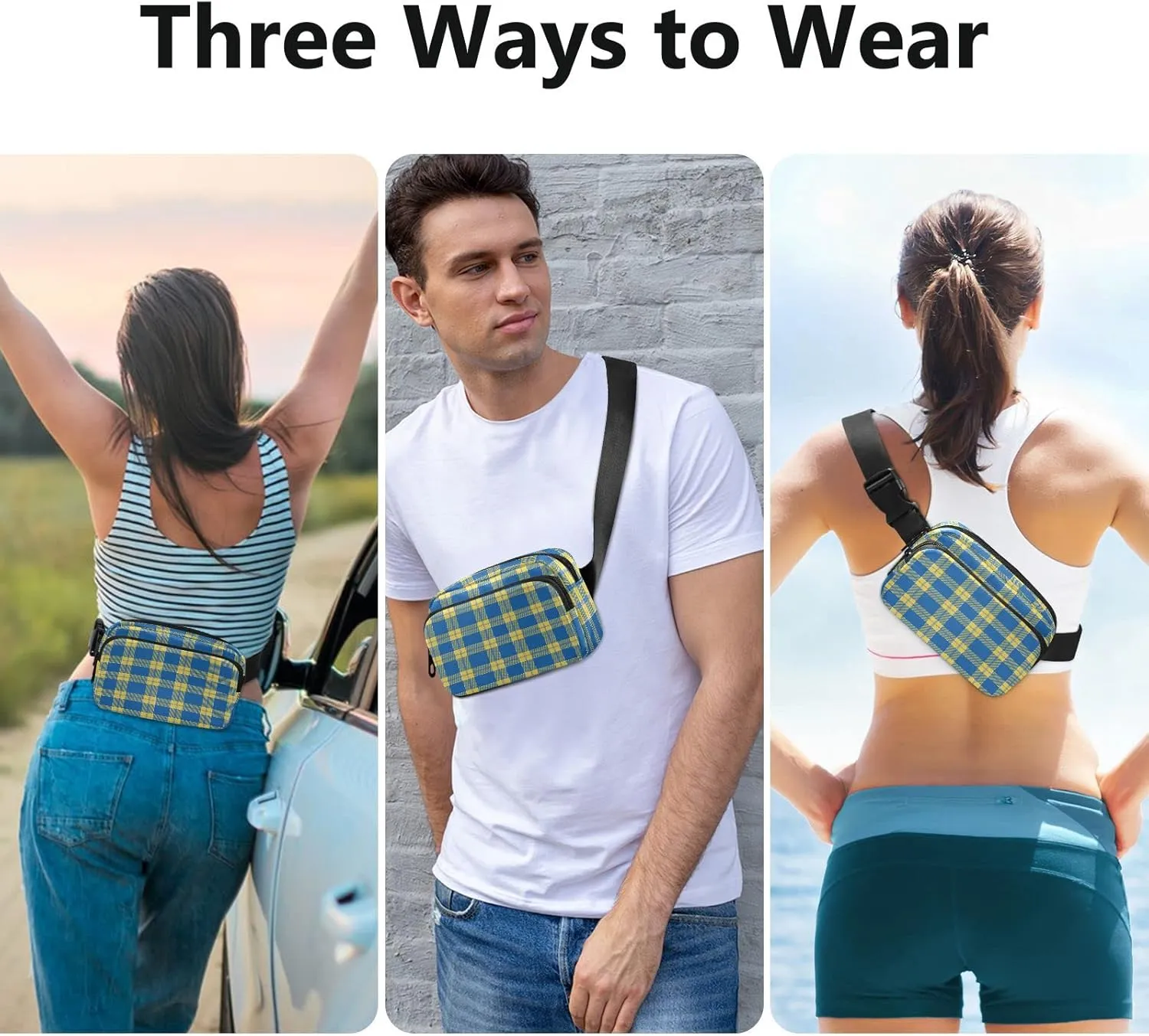 Color Flag Ukraine Belt Bag for Women Men Tartan Plaid Yellow Fanny Pack Small Waist Pouch Crossbody Bags for Outdoor Hiking Running Travel