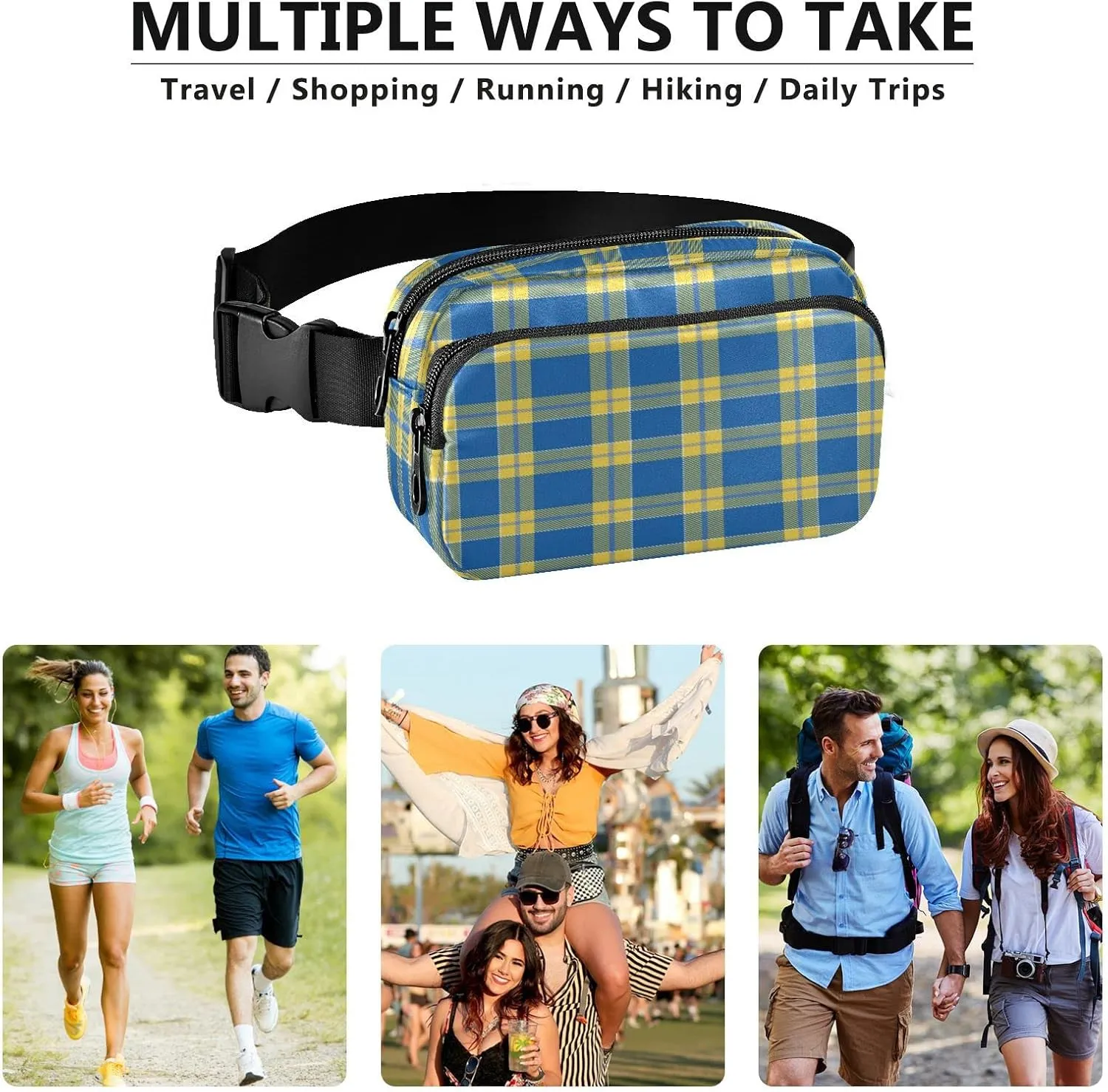 Color Flag Ukraine Belt Bag for Women Men Tartan Plaid Yellow Fanny Pack Small Waist Pouch Crossbody Bags for Outdoor Hiking Running Travel