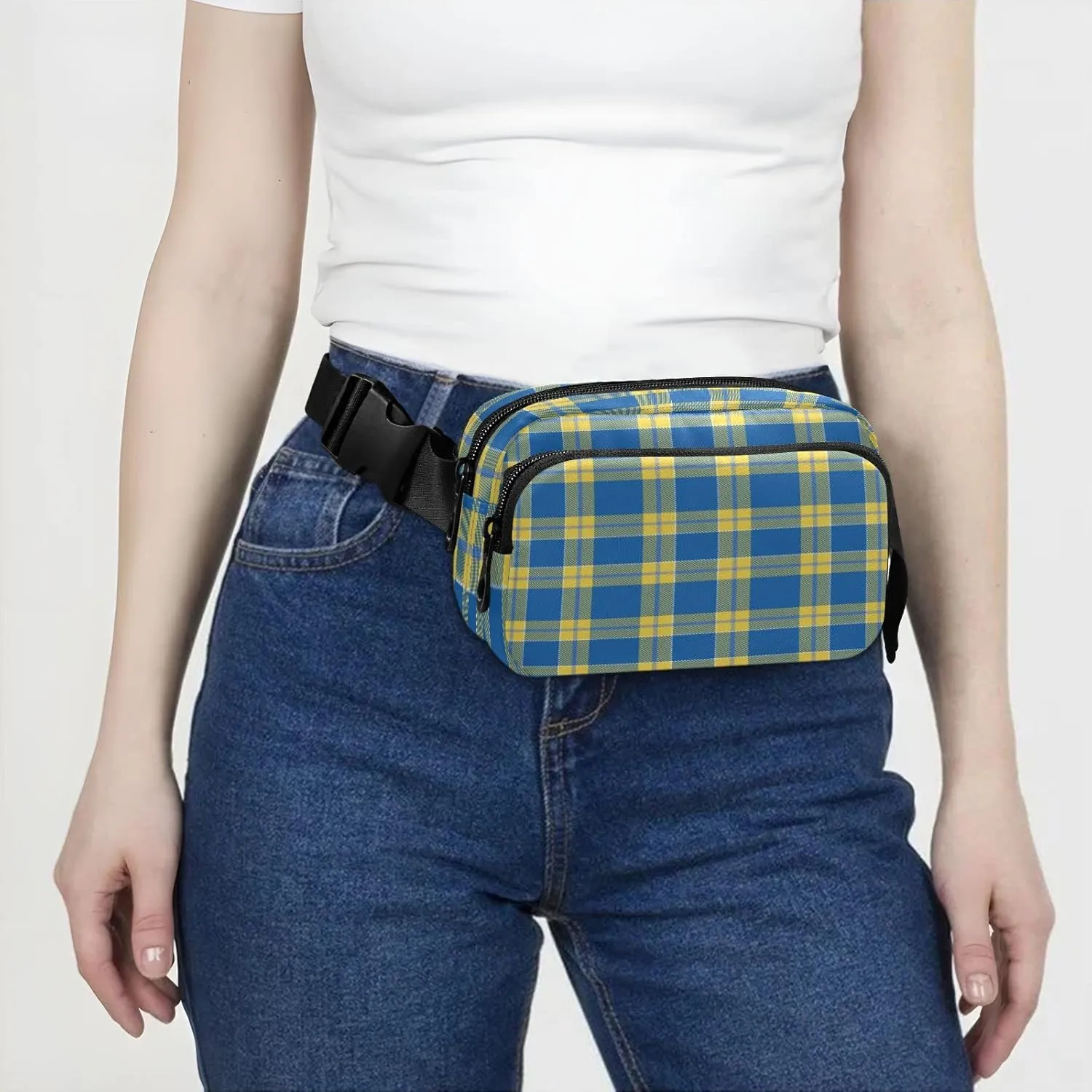 Color Flag Ukraine Belt Bag for Women Men Tartan Plaid Yellow Fanny Pack Small Waist Pouch Crossbody Bags for Outdoor Hiking Running Travel