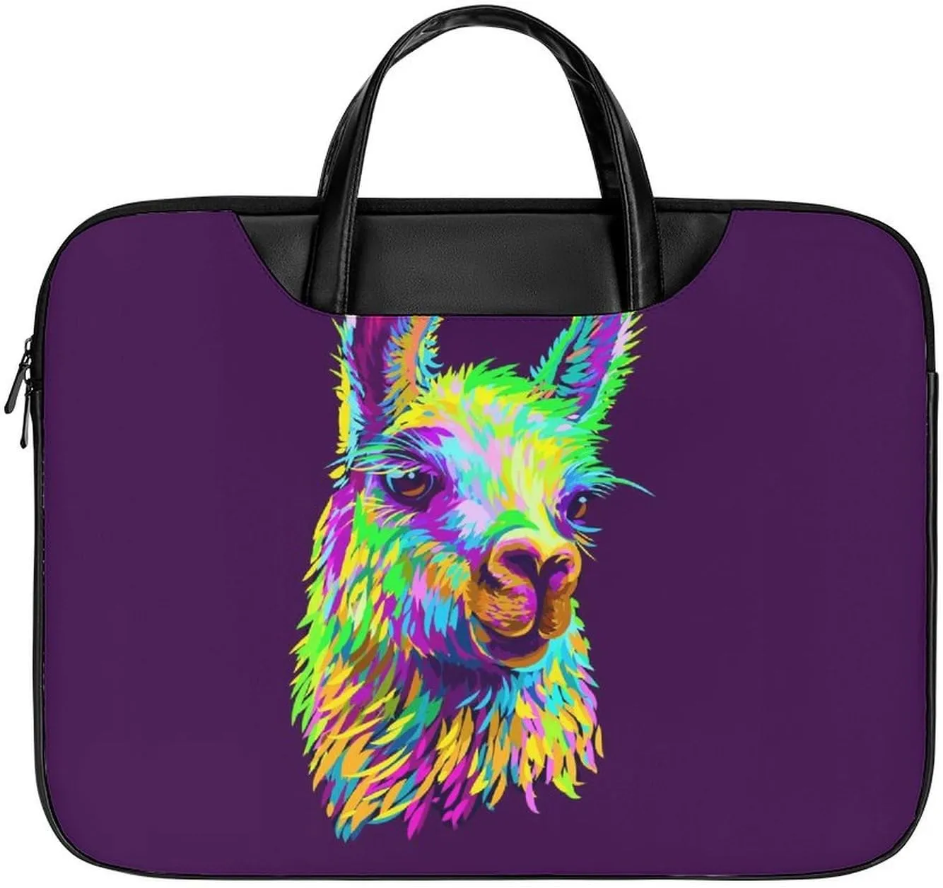 Colorful Alpaca Llama Portrait Laptop Case Slim Water Resistant Computer Bag with Handle Briefcase for Work