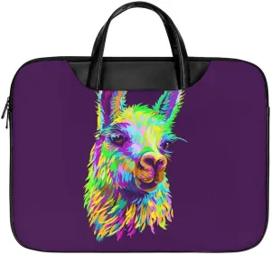 Colorful Alpaca Llama Portrait Laptop Case Slim Water Resistant Computer Bag with Handle Briefcase for Work