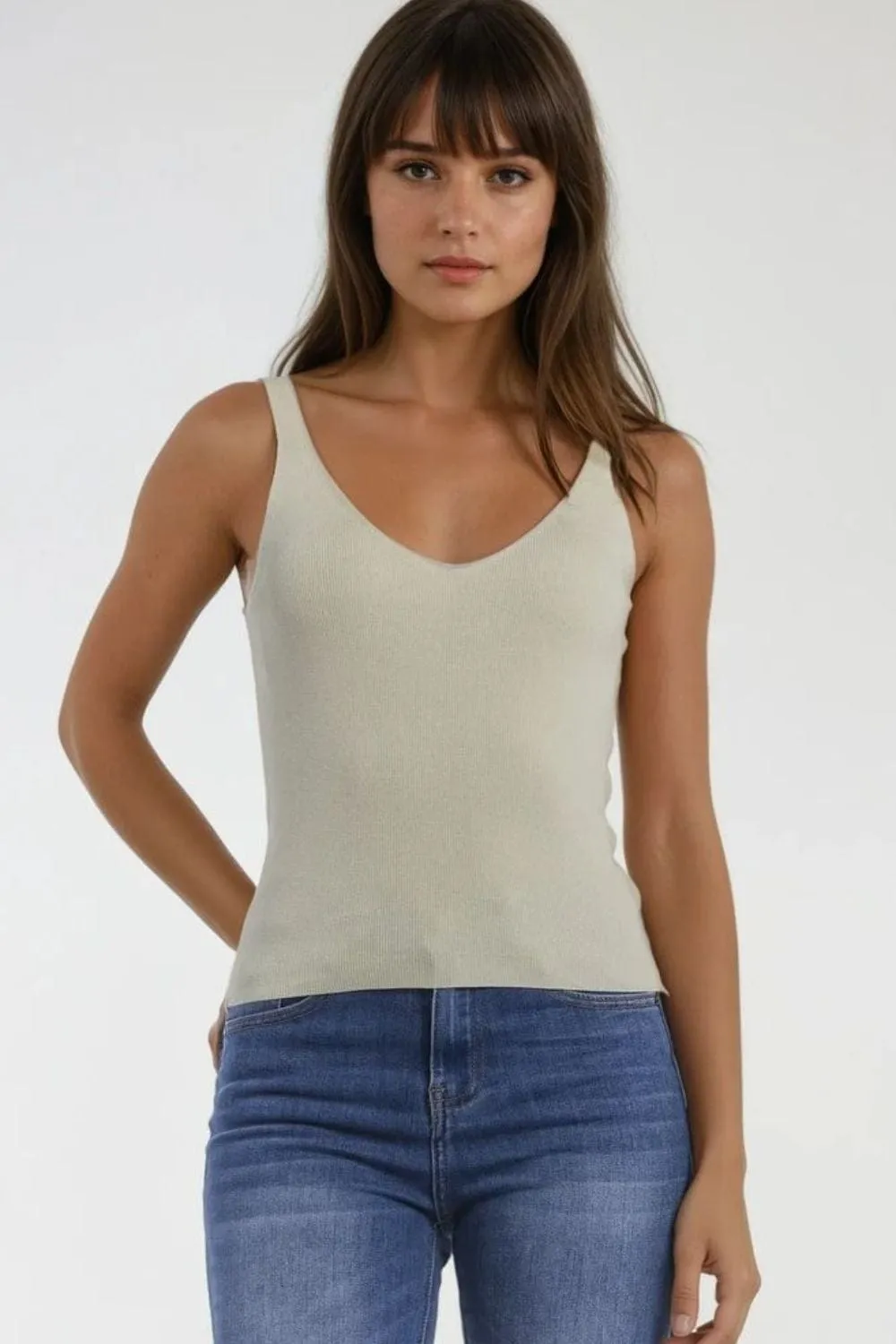 Comfy Ribbed Tank Top In Beige
