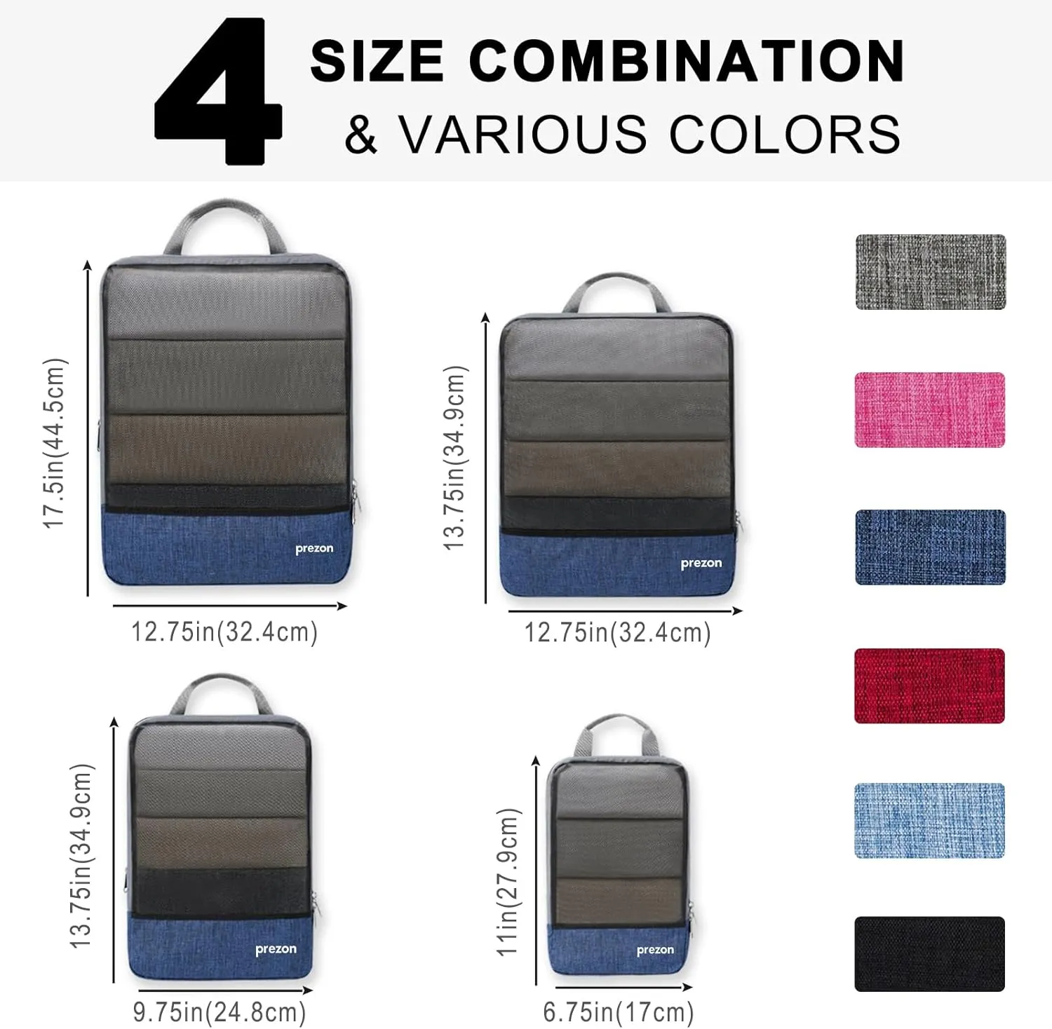 Compression Packing Cubes, Extensible Suitcase Organiser, Packing Organisers for Suitcases, Packing Cubes for Travel or Home Storage4Set-Navy