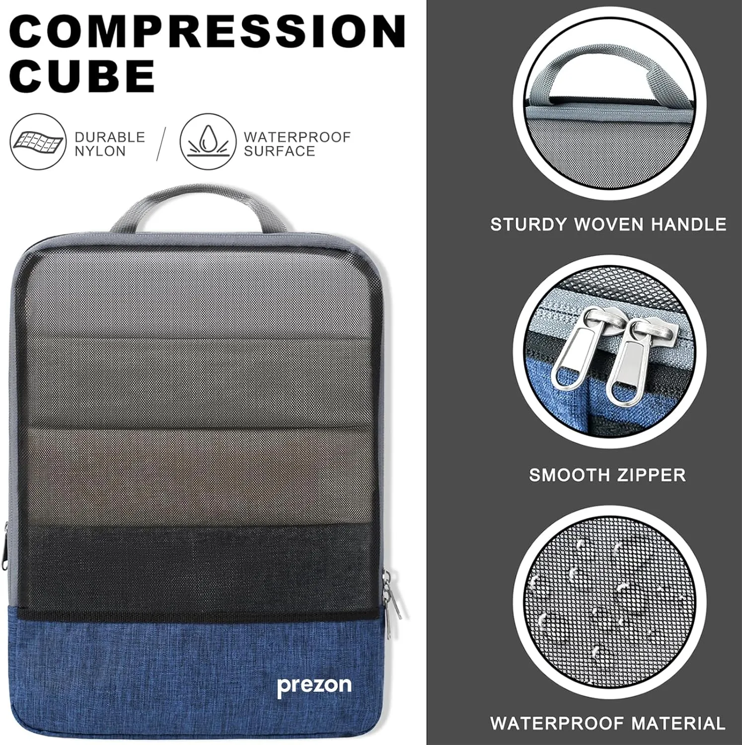 Compression Packing Cubes, Extensible Suitcase Organiser, Packing Organisers for Suitcases, Packing Cubes for Travel or Home Storage4Set-Navy