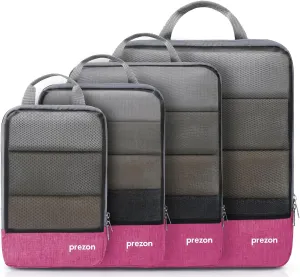 Compression Packing Cubes, Extensible Suitcase Organiser, Packing Organisers for Suitcases, Packing Cubes for Travel or Home Storage4Set-Pink