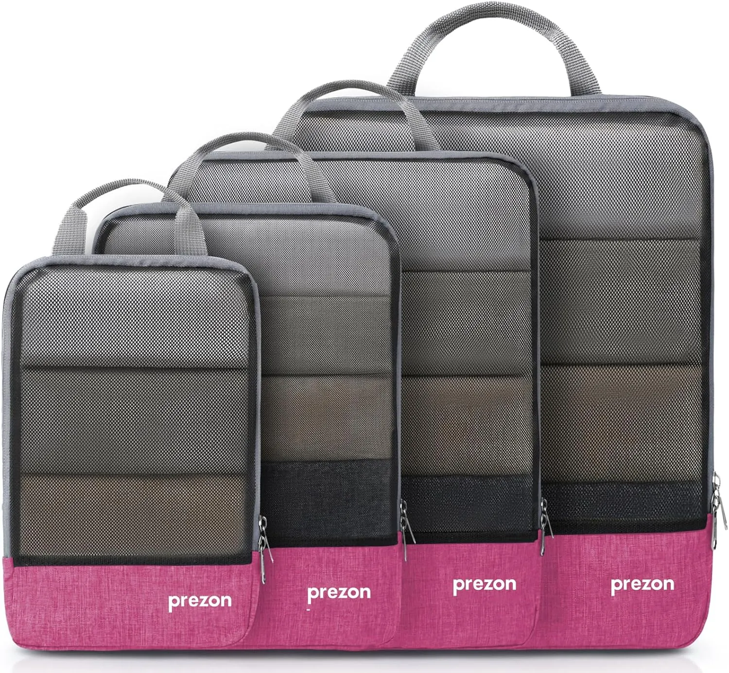 Compression Packing Cubes, Extensible Suitcase Organiser, Packing Organisers for Suitcases, Packing Cubes for Travel or Home Storage4Set-Pink