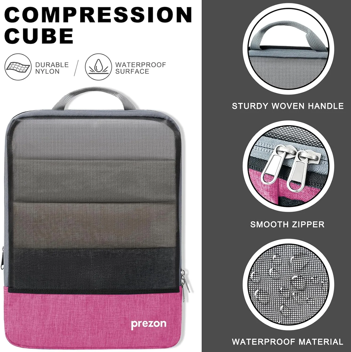 Compression Packing Cubes, Extensible Suitcase Organiser, Packing Organisers for Suitcases, Packing Cubes for Travel or Home Storage4Set-Pink