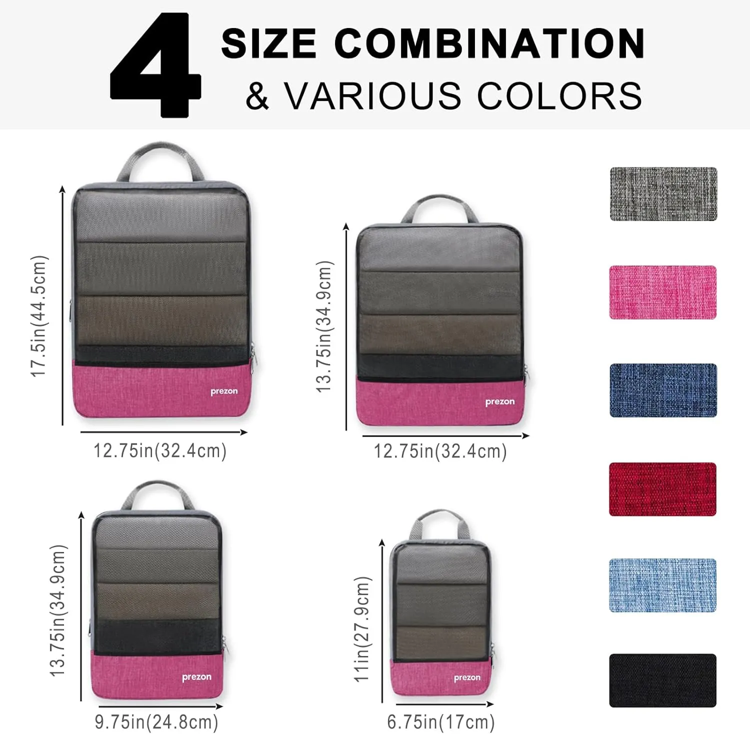 Compression Packing Cubes, Extensible Suitcase Organiser, Packing Organisers for Suitcases, Packing Cubes for Travel or Home Storage4Set-Pink