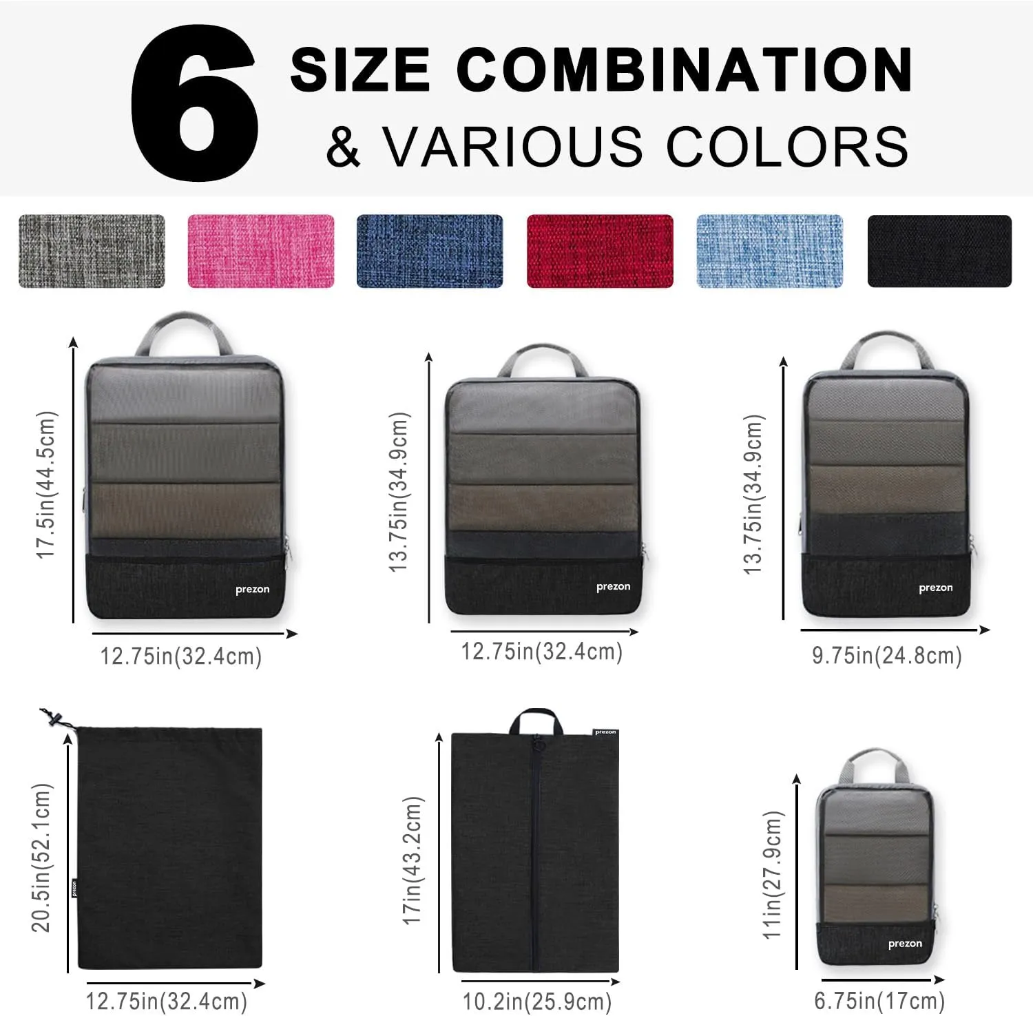 Compression Packing Cubes, Extensible Suitcase Organiser, Packing Organisers for Suitcases, Packing Cubes for Travel or Home Storage6Set-Black