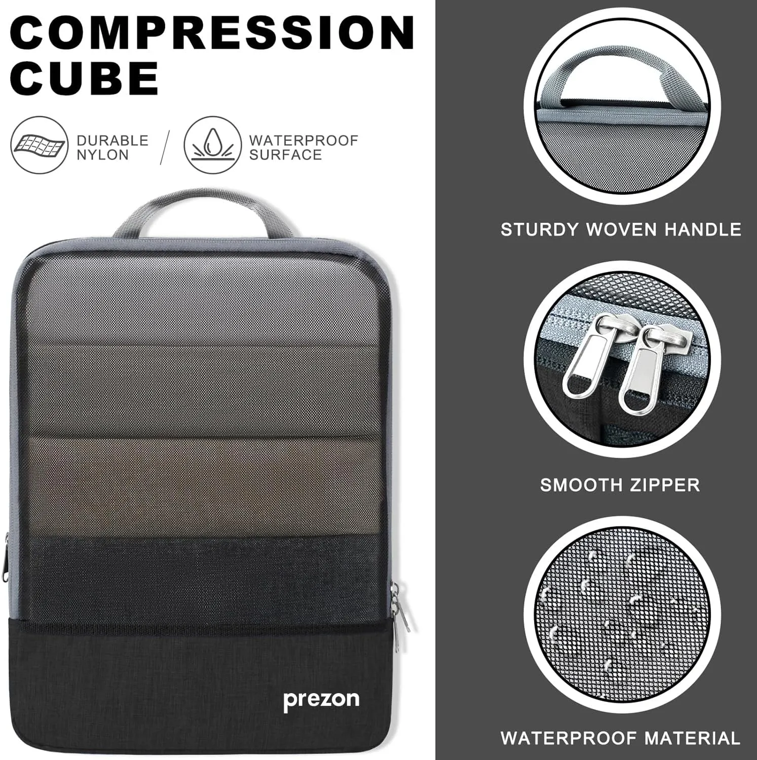 Compression Packing Cubes, Extensible Suitcase Organiser, Packing Organisers for Suitcases, Packing Cubes for Travel or Home Storage6Set-Black