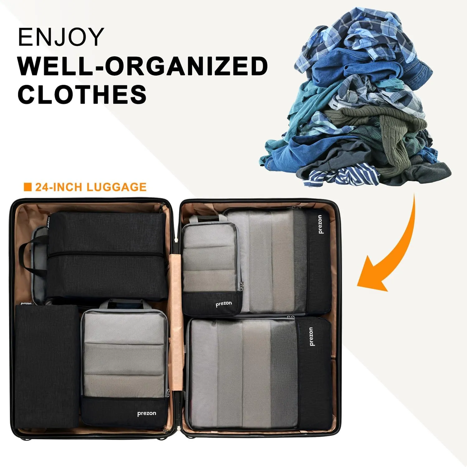 Compression Packing Cubes, Extensible Suitcase Organiser, Packing Organisers for Suitcases, Packing Cubes for Travel or Home Storage6Set-Black