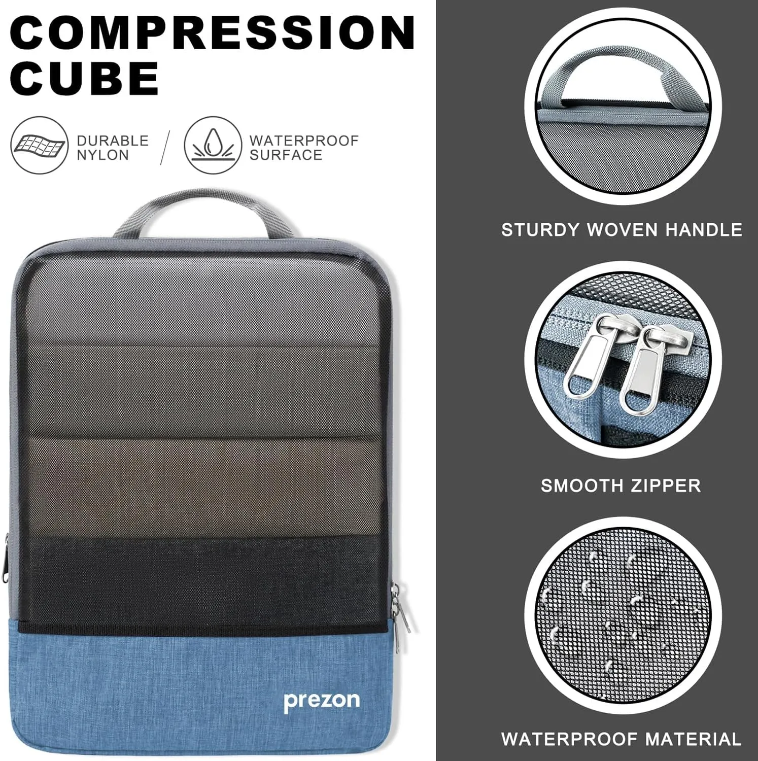 Compression Packing Cubes, Extensible Suitcase Organiser, Packing Organisers for Suitcases, Packing Cubes for Travel or Home Storage6Set-Blue