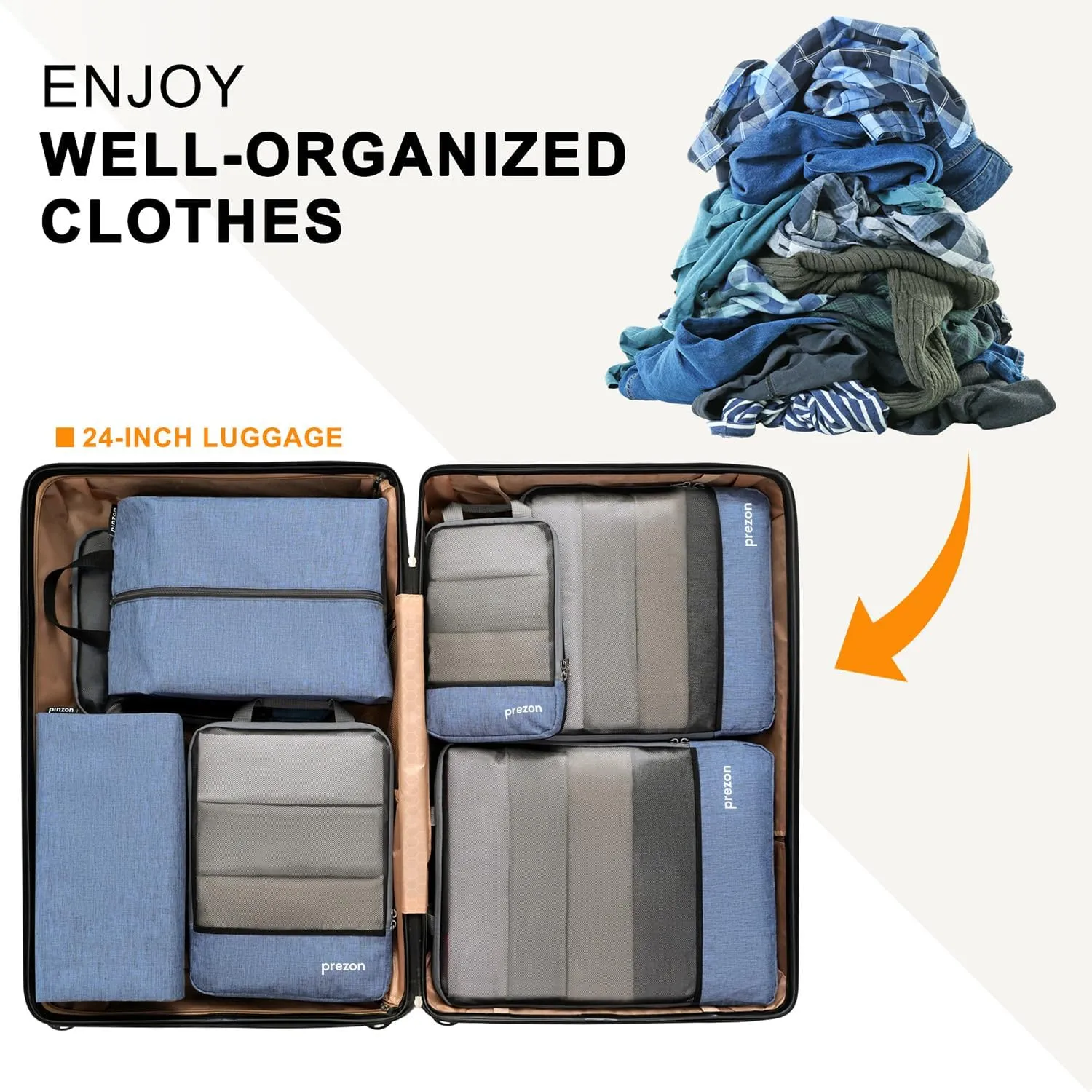 Compression Packing Cubes, Extensible Suitcase Organiser, Packing Organisers for Suitcases, Packing Cubes for Travel or Home Storage6Set-Blue