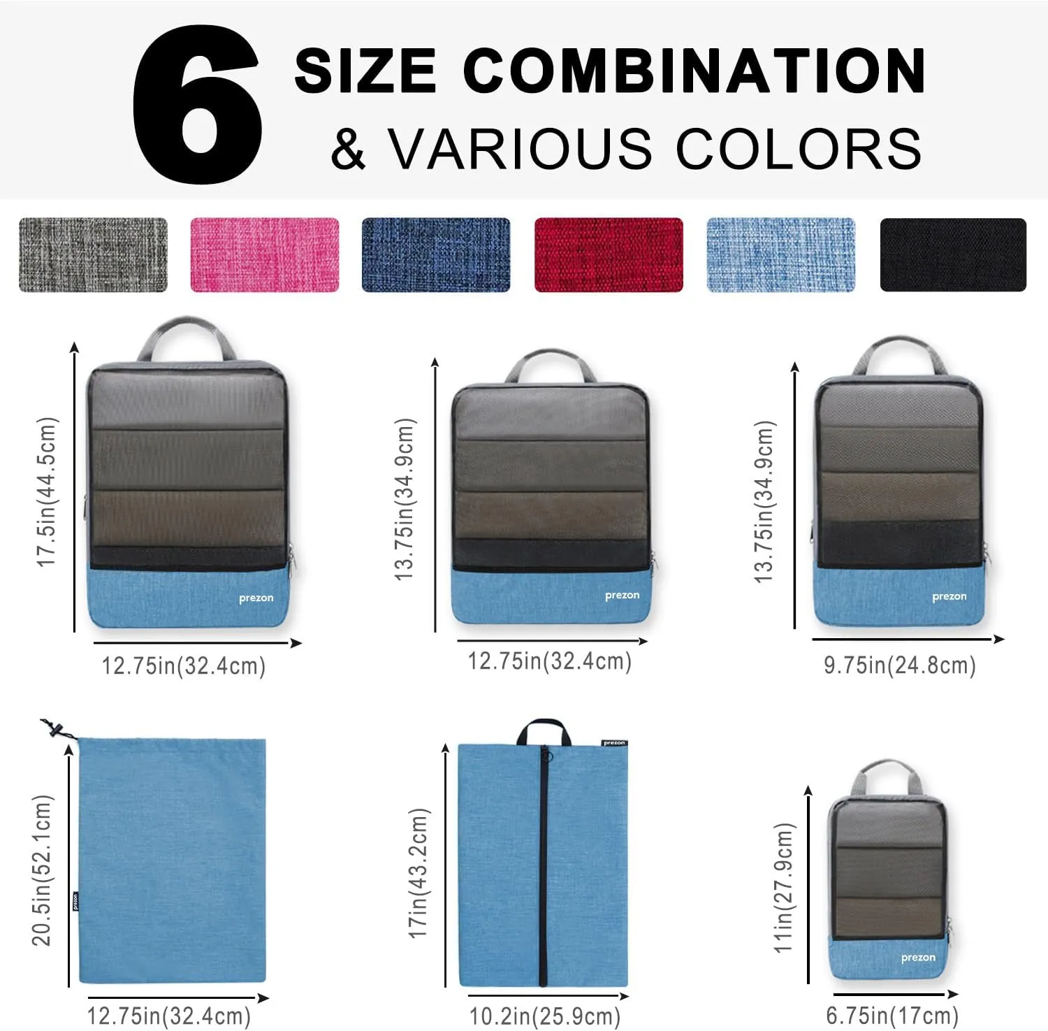 Compression Packing Cubes, Extensible Suitcase Organiser, Packing Organisers for Suitcases, Packing Cubes for Travel or Home Storage6Set-Blue