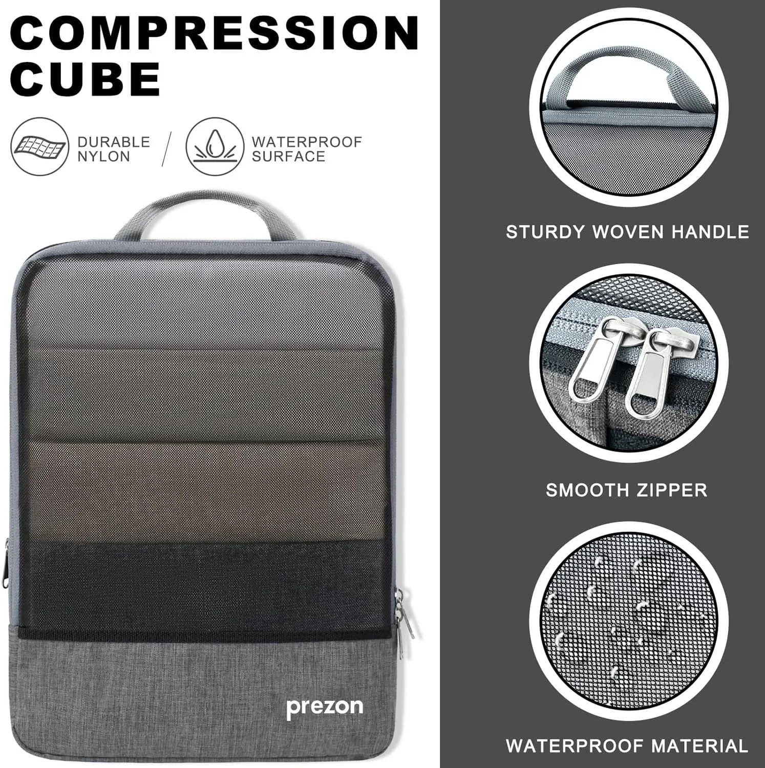 Compression Packing Cubes, Extensible Suitcase Organiser, Packing Organisers for Suitcases, Packing Cubes for Travel or Home Storage6Set-Grey