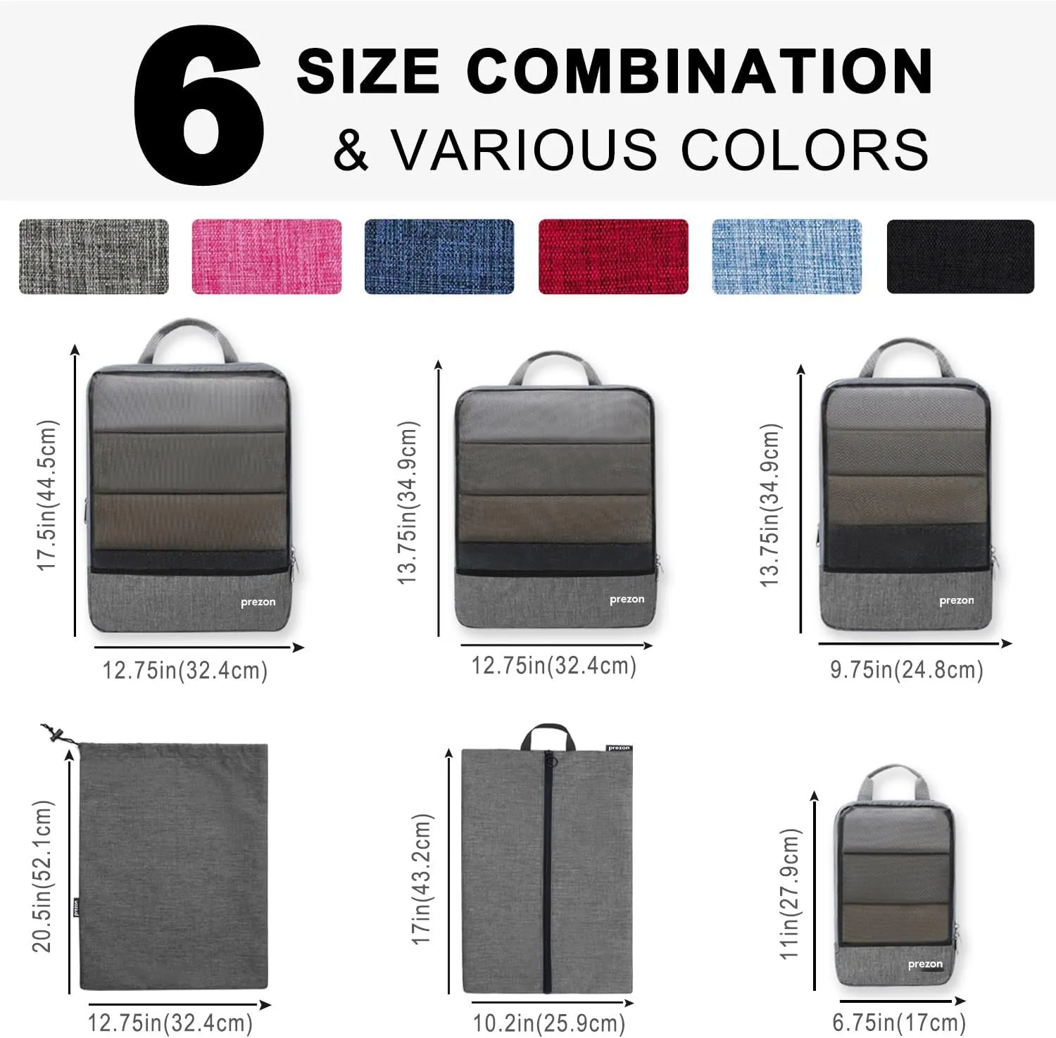 Compression Packing Cubes, Extensible Suitcase Organiser, Packing Organisers for Suitcases, Packing Cubes for Travel or Home Storage6Set-Grey
