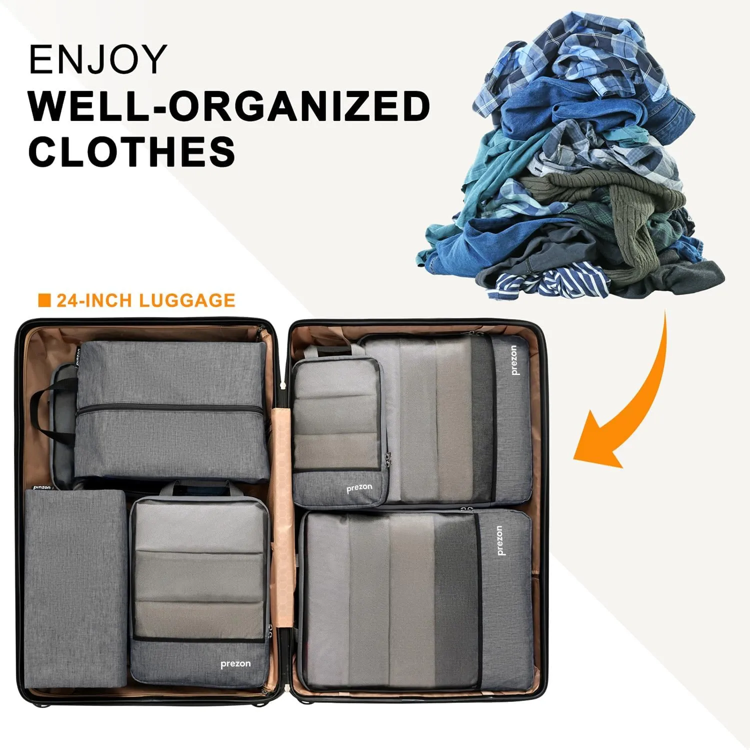 Compression Packing Cubes, Extensible Suitcase Organiser, Packing Organisers for Suitcases, Packing Cubes for Travel or Home Storage6Set-Grey