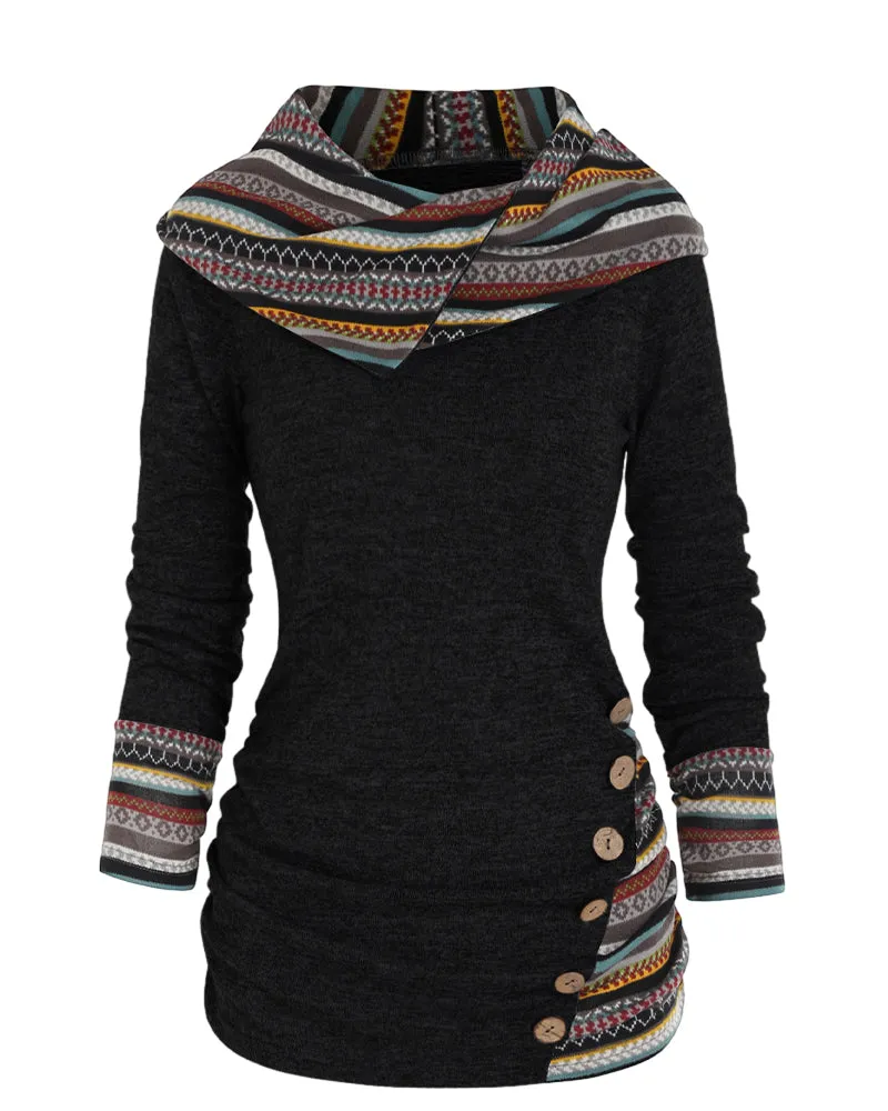 Contrast color casual hoodie